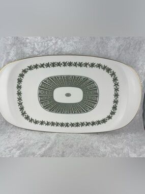 Spode Provence China White and Green Gold-Trim Oval Serving Platter